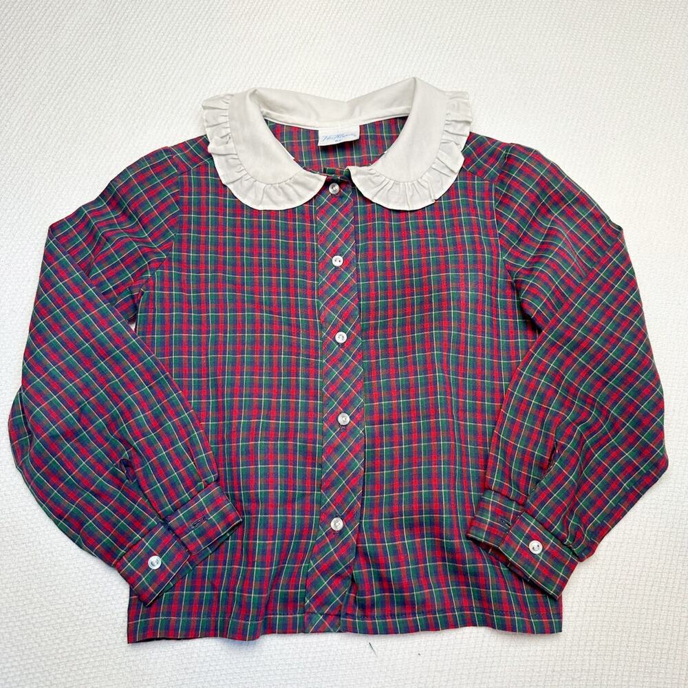 Vintage Her Majesty Peter Pan Collar Plaid button Down